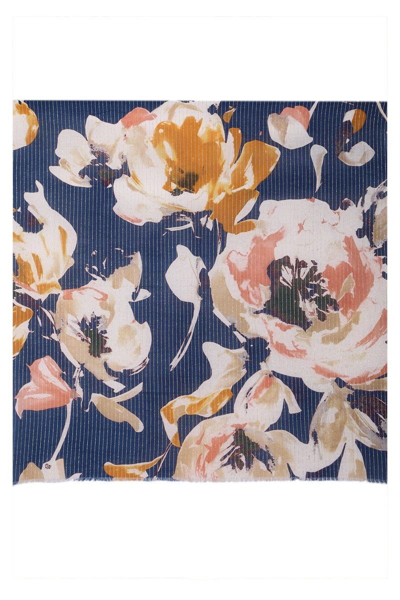 Midnight Bloom Cotton Scarf - Navy