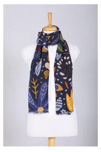 Enchanted Forest Wool Scarf - Navy