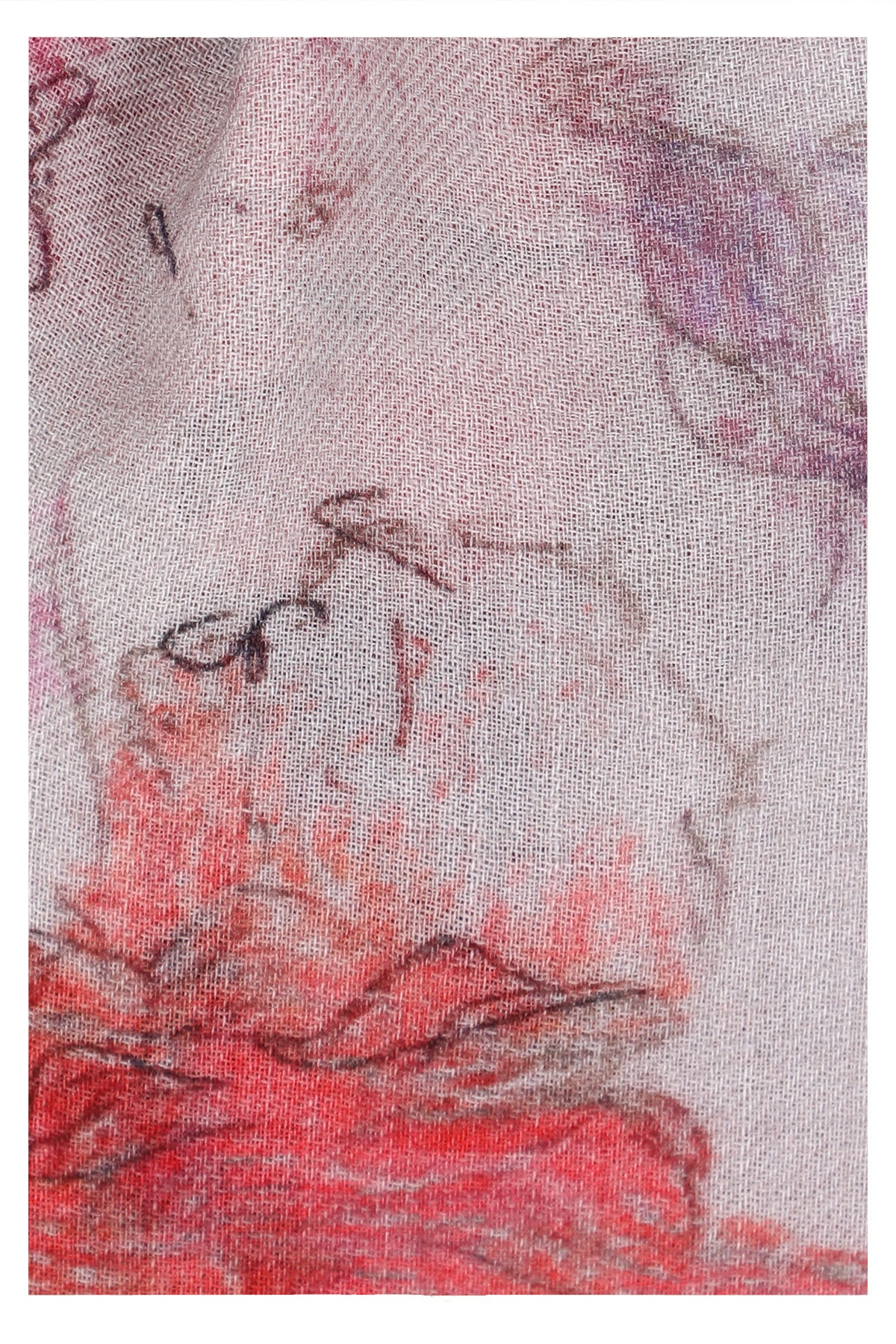 Floral Elegance Wool Scarf - Off-White Red
