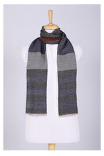 Celestial Glow Stripes Wool Scarf - Grey Blue