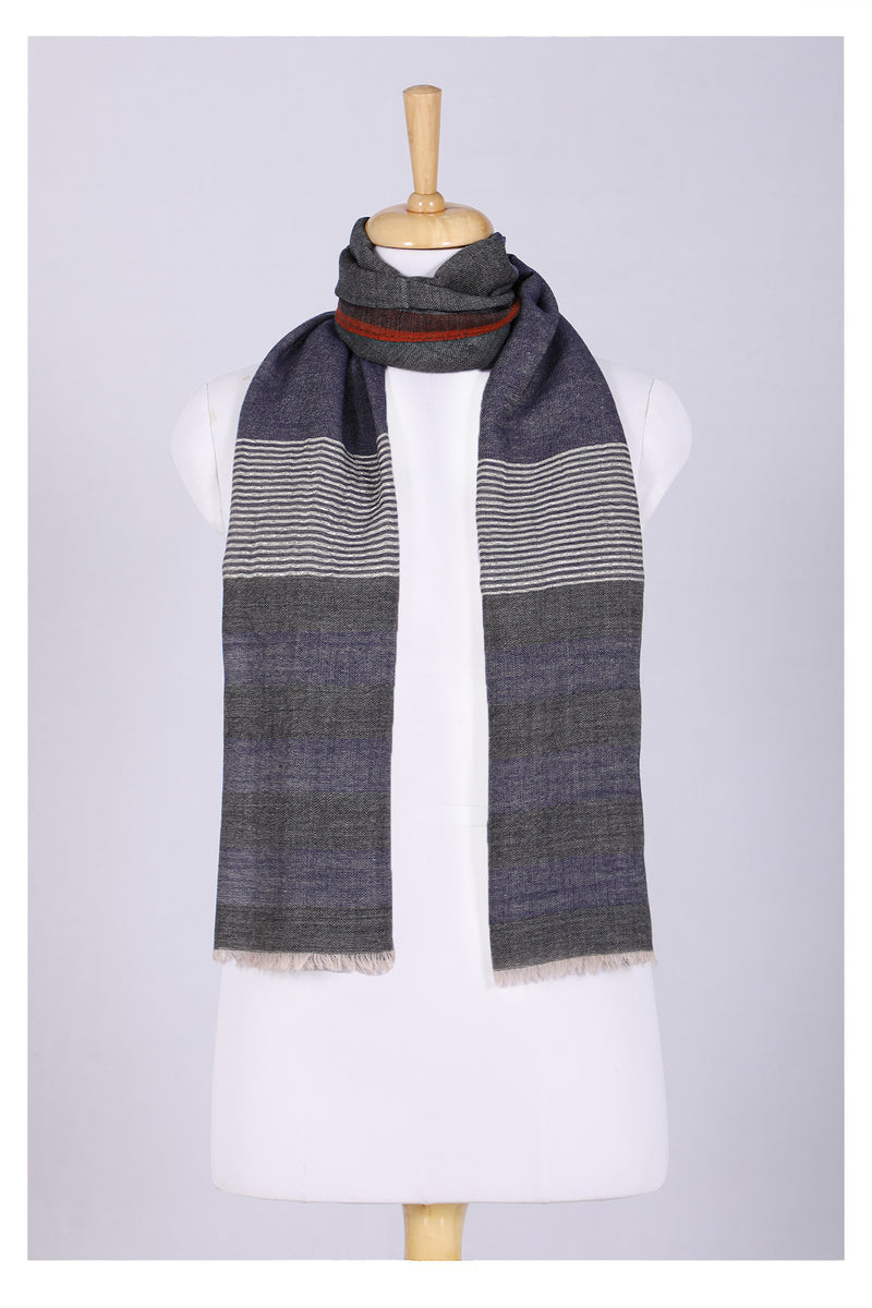 Celestial Glow Stripes Wool Scarf - Grey Blue