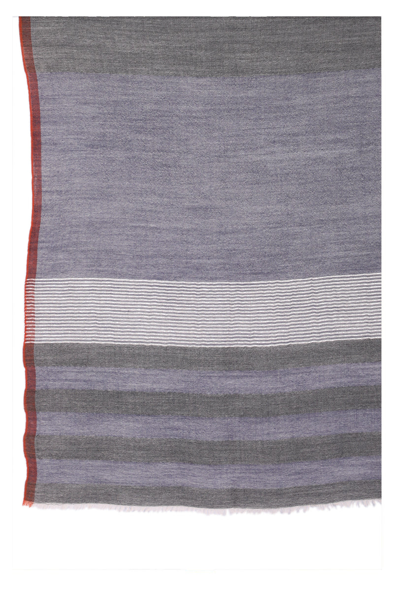 Celestial Glow Stripes Wool Scarf - Grey Blue