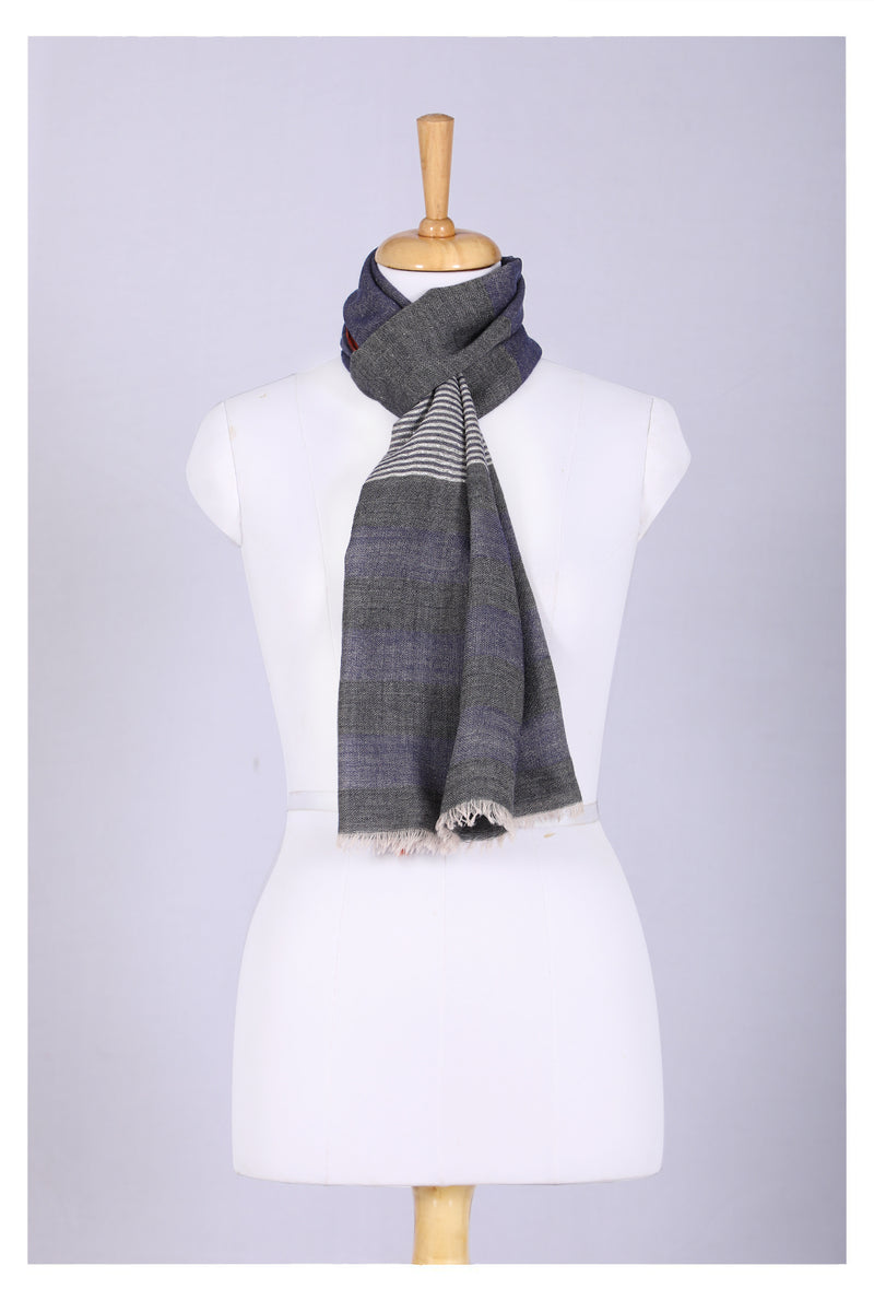 Celestial Glow Stripes Wool Scarf - Grey Blue