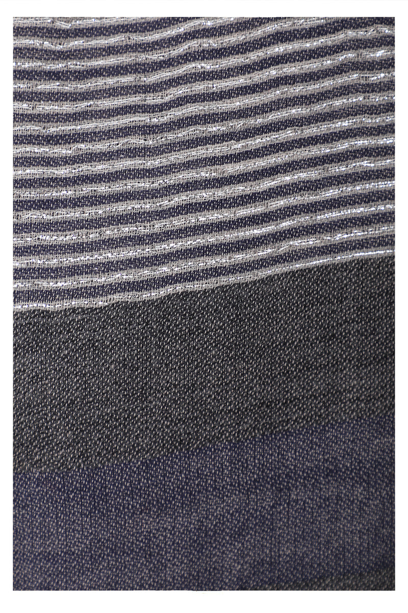 Celestial Glow Stripes Wool Scarf - Grey Blue