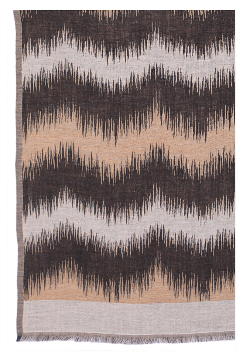 Sahara Jacquard Wool Scarf - Beige Black