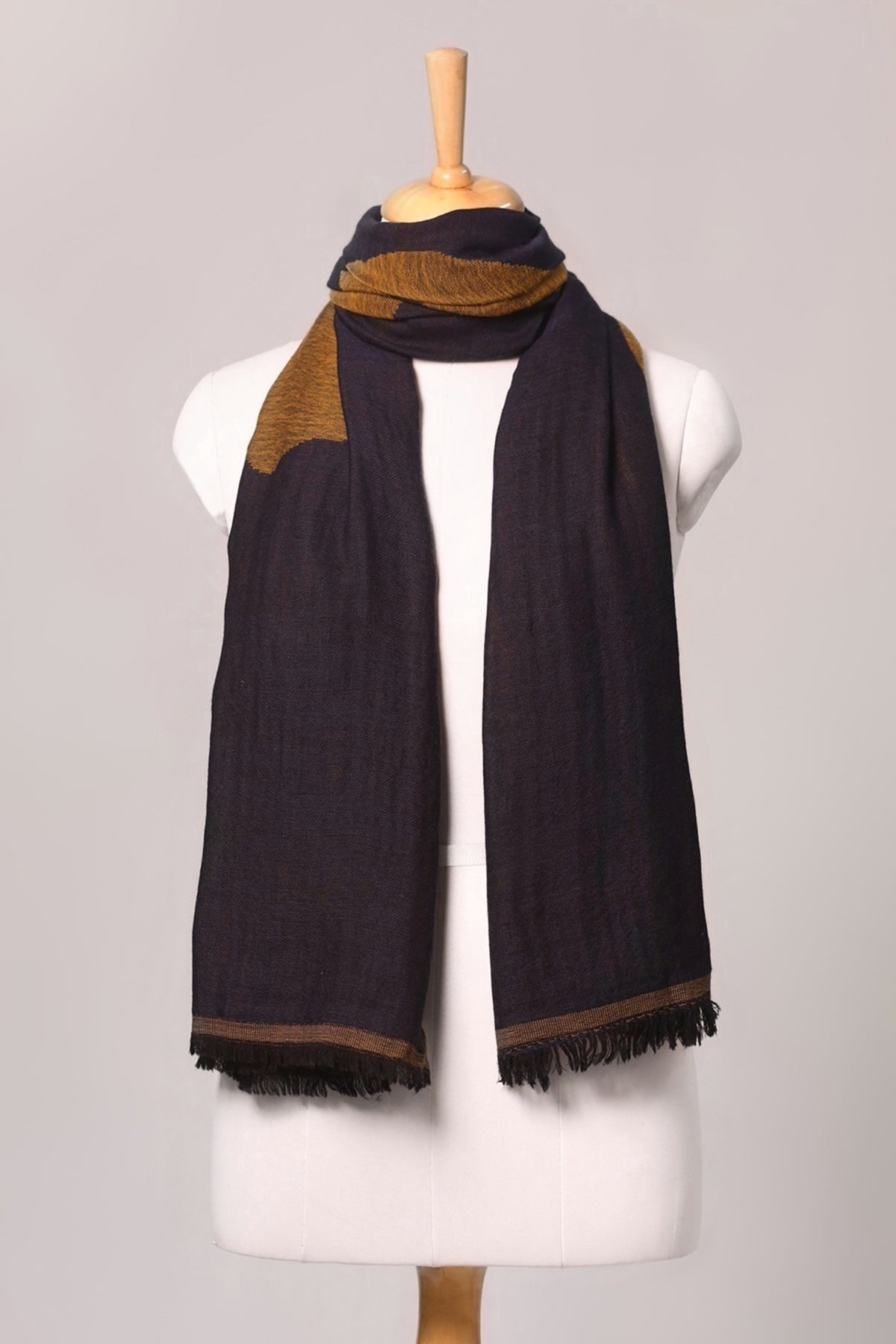Ochre Bloom Wool Jacquard Scarf - Blue | SVEŽElife