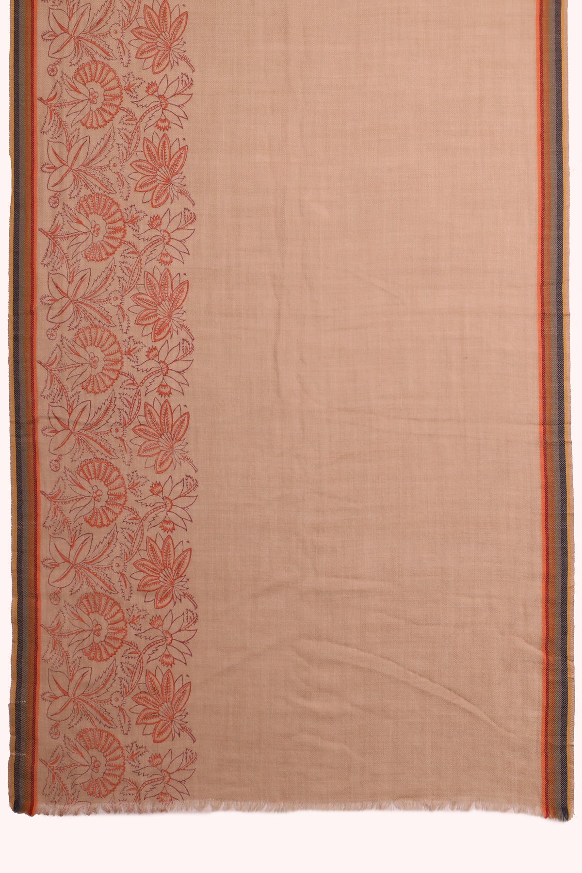 Terrace Floral Border Print Wool Scarf - Beige | SVEŽElife