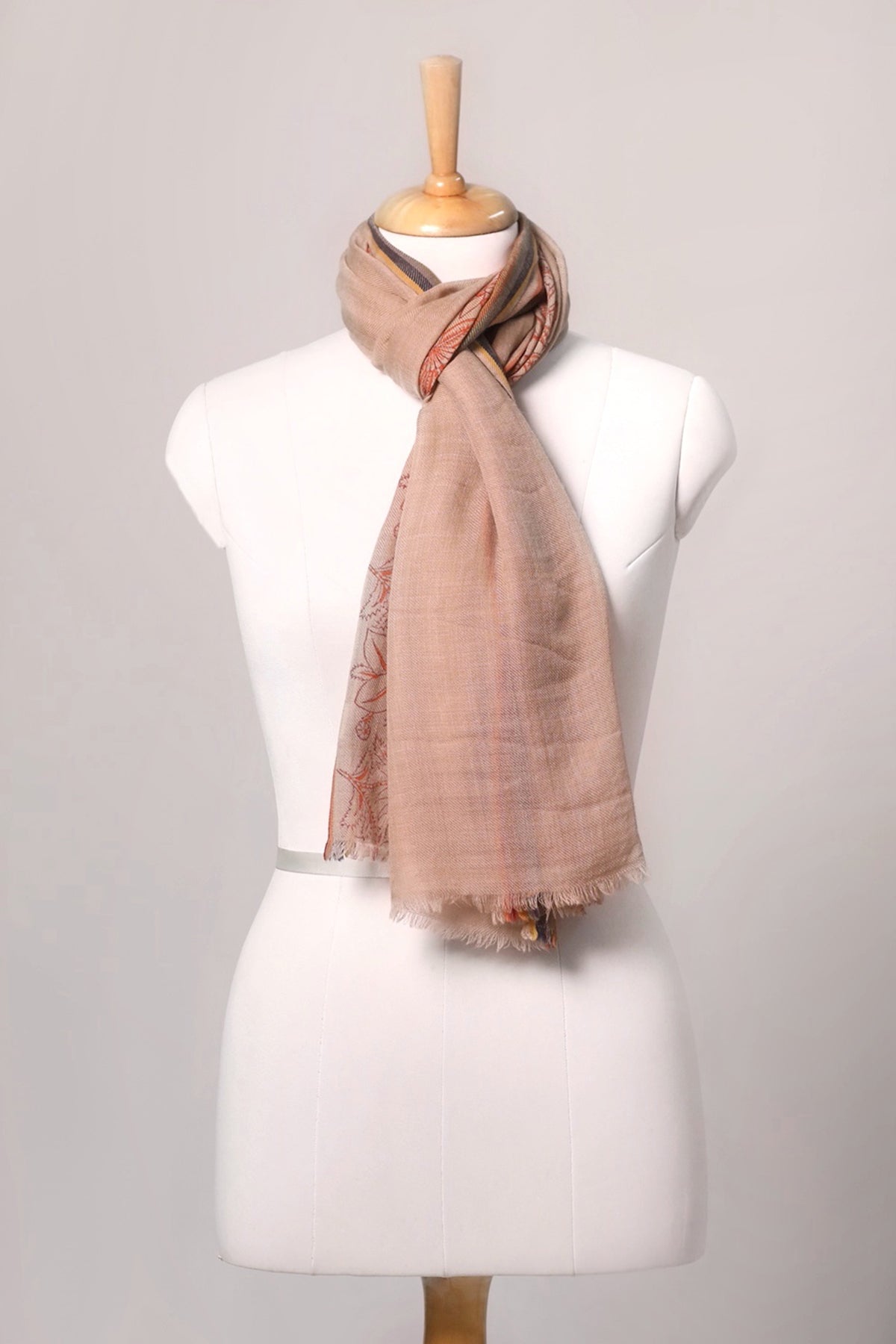 Terrace Floral Border Print Wool Scarf - Beige | SVEŽElife