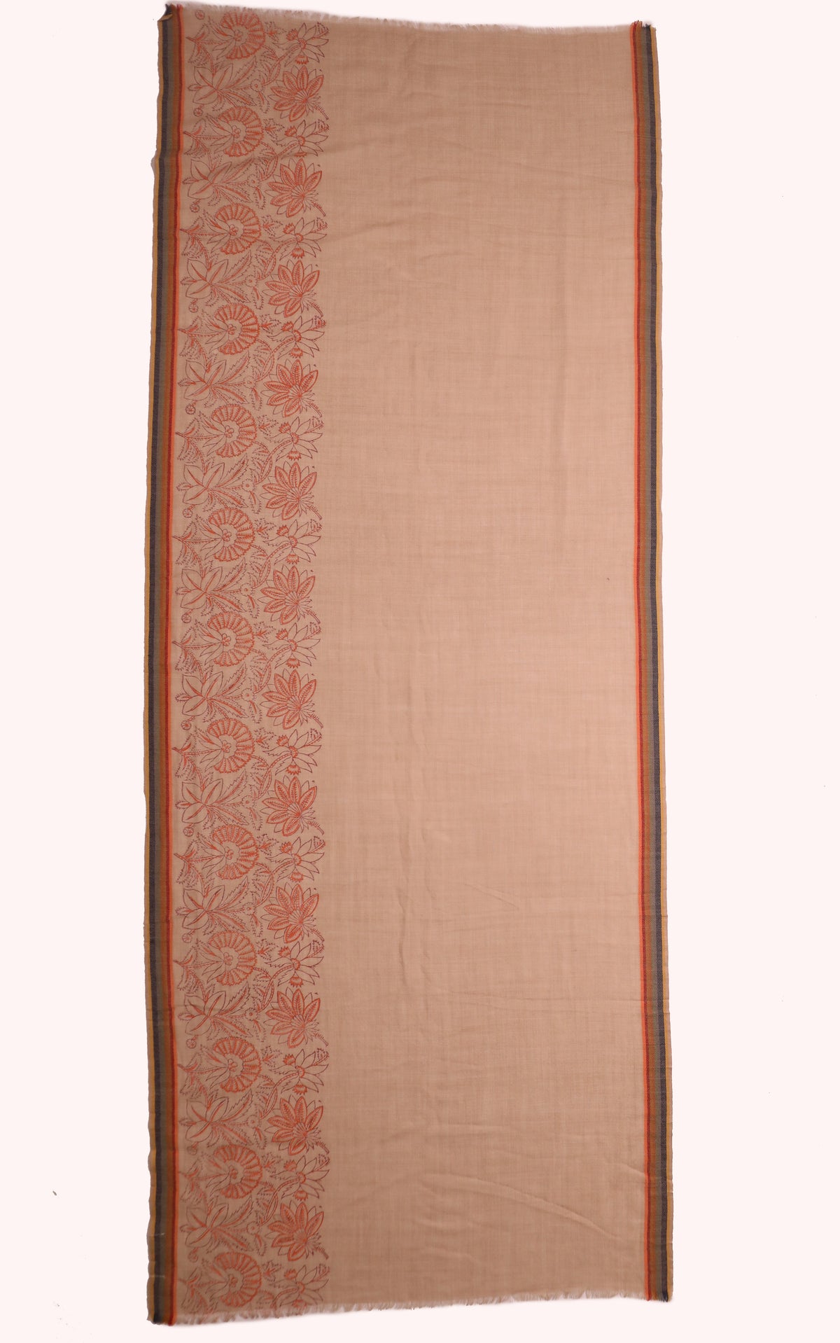 Terrace Floral Border Print Wool Scarf - Beige | SVEŽElife