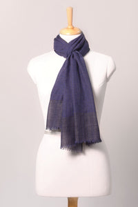 Midnight Blue Classic Checks Woven Wool Scarf - Blue Grey | SVEŽElife