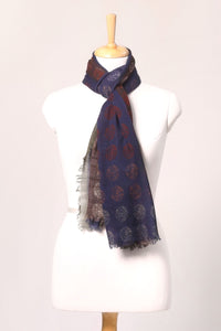 Dual-Tone Circle Print Wool Scarf - Indigo Brown | SVEŽElife