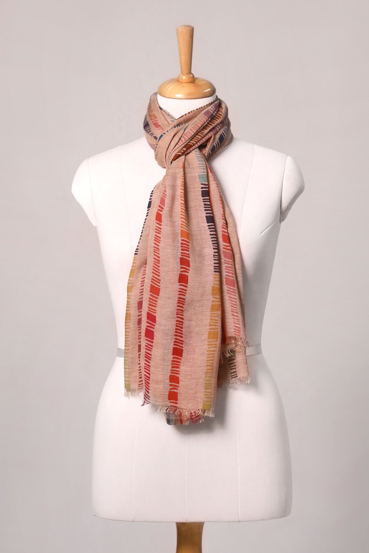 Rainbow Stripe Wool Blend Scarf - Beige | SVEŽElife
