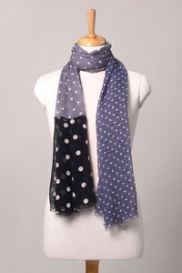 Indigo Crest Polka Dot Print Linen Blend Scarf - Blue | SVEŽElife