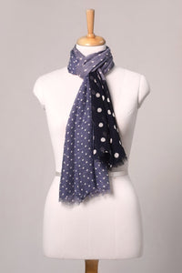 Indigo Crest Polka Dot Print Linen Blend Scarf - Blue | SVEŽElife