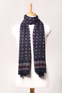 Indigo Bloom Print Wool Scarf - Navy | SVEŽElife