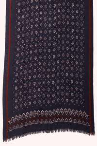 Indigo Bloom Print Wool Scarf - Navy | SVEŽElife