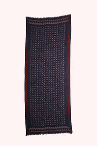 Indigo Bloom Print Wool Scarf - Navy | SVEŽElife