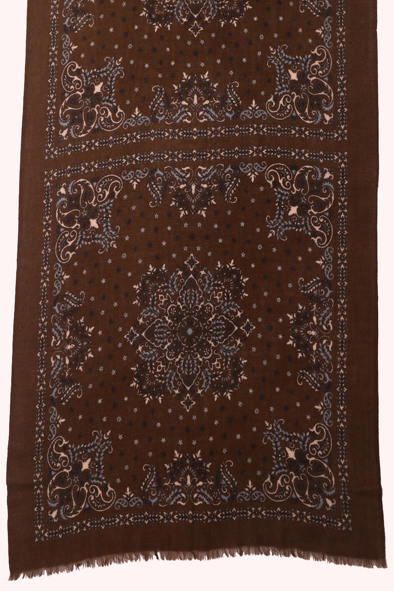 Starlight Paisley Print Wool Scarf - Wood-brown | SVEŽElife