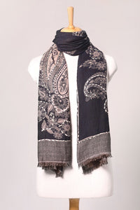 Reversible Paisley Jacquard Cotton Viscose Scarf – Navy Ivory | SVEŽElife