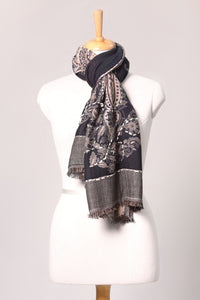 Reversible Paisley Jacquard Cotton Viscose Scarf – Navy Ivory | SVEŽElife