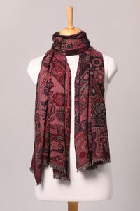 Dual Tone Paisley Jacquard Cotton Viscose Scarf - Magenta Brown | SVEŽElife