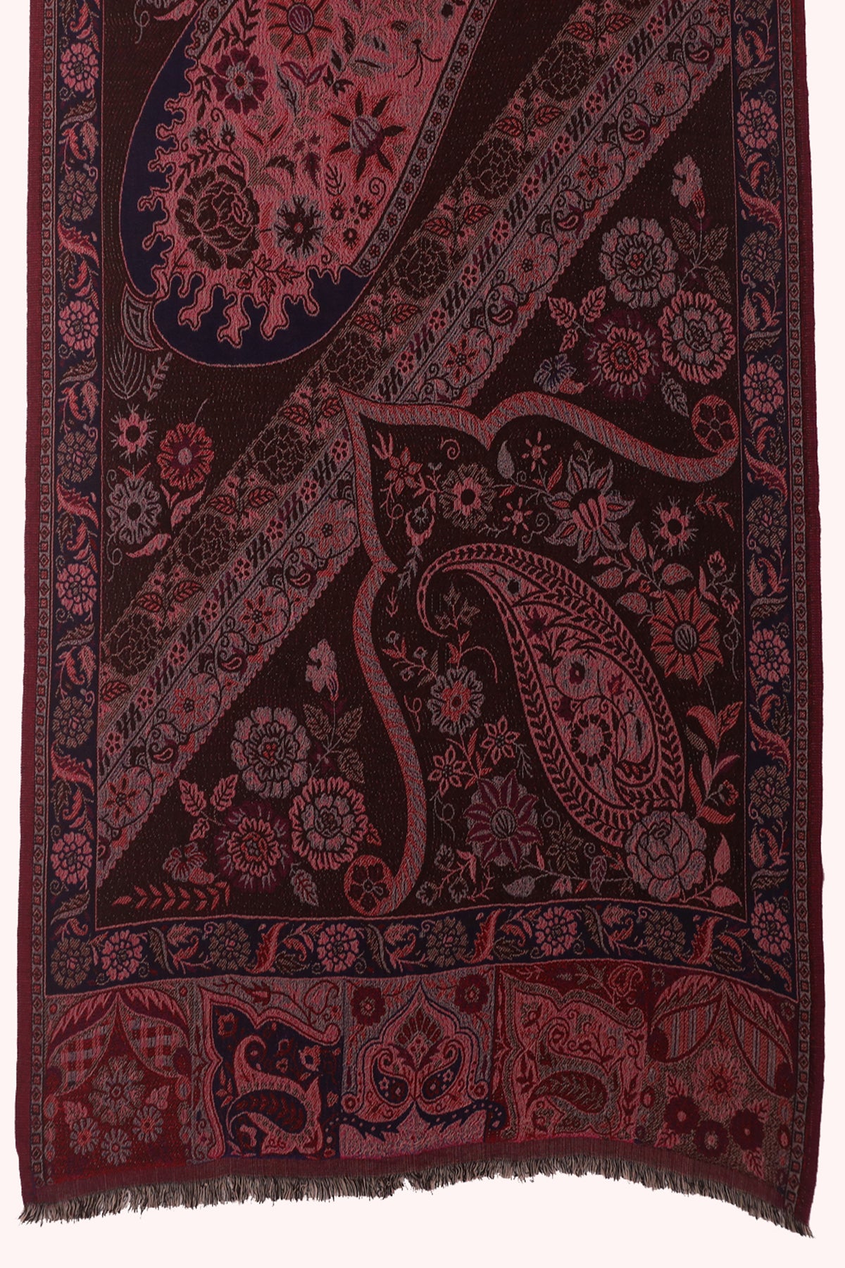 Dual Tone Paisley Jacquard Cotton Viscose Scarf - Magenta Brown | SVEŽElife