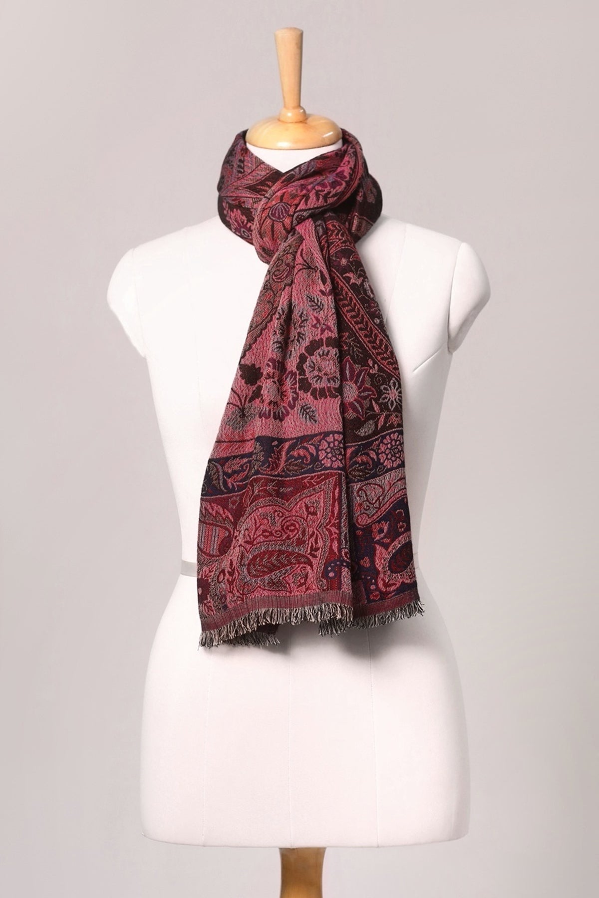 Dual Tone Paisley Jacquard Cotton Viscose Scarf - Magenta Brown | SVEŽElife