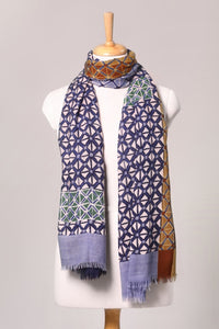 Modern Lattice Print Wool Scarf - Blue Multi | SVEŽElife