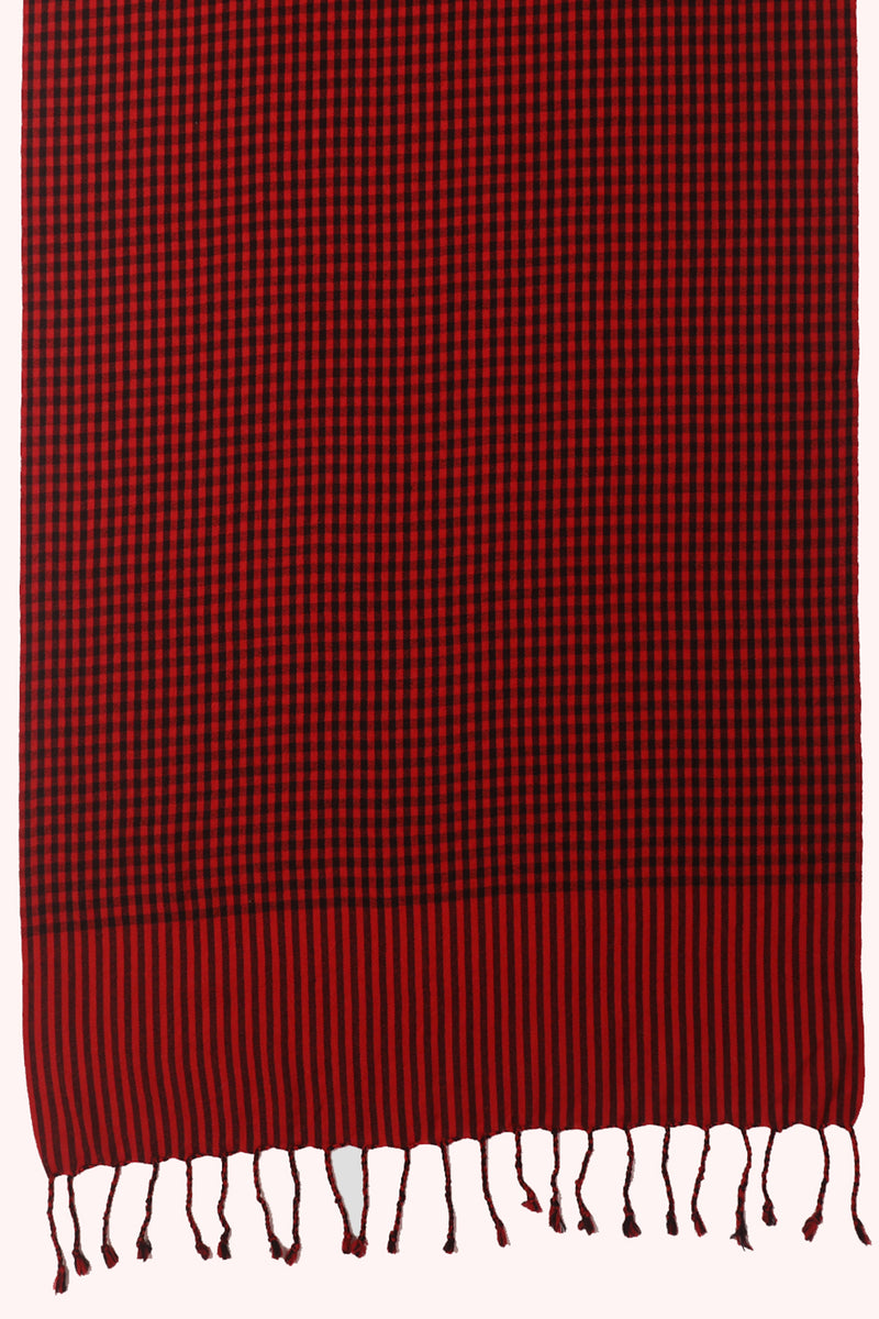 Classic Gingham Woven Wool Scarf with Tassels - Red Black | SVEŽElife
