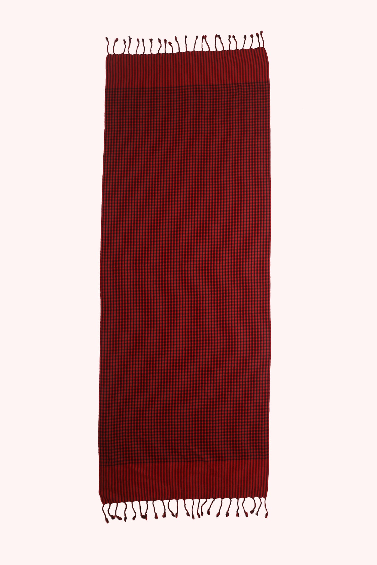 Classic Gingham Woven Wool Scarf with Tassels - Red Black | SVEŽElife