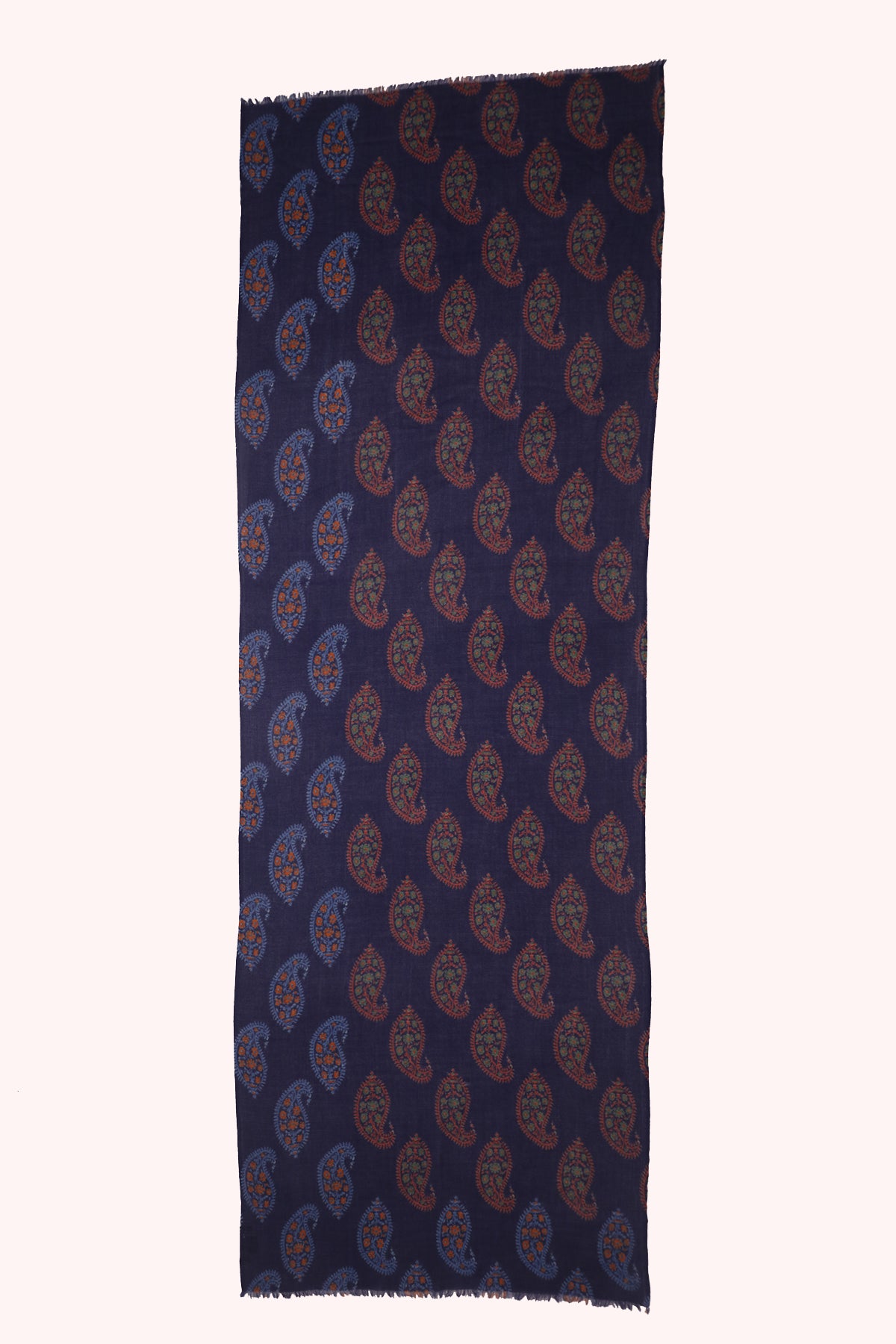 Indigo Paisley Print Twill Weave Wool Scarf - Blue Multi | SVEŽElife