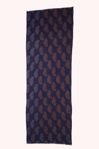 Indigo Paisley Print Twill Weave Wool Scarf - Blue Multi | SVEŽElife