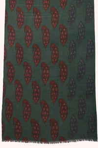 Emerald Paisley Print Twill Weave Wool Scarf - Green Multi | SVEŽElife