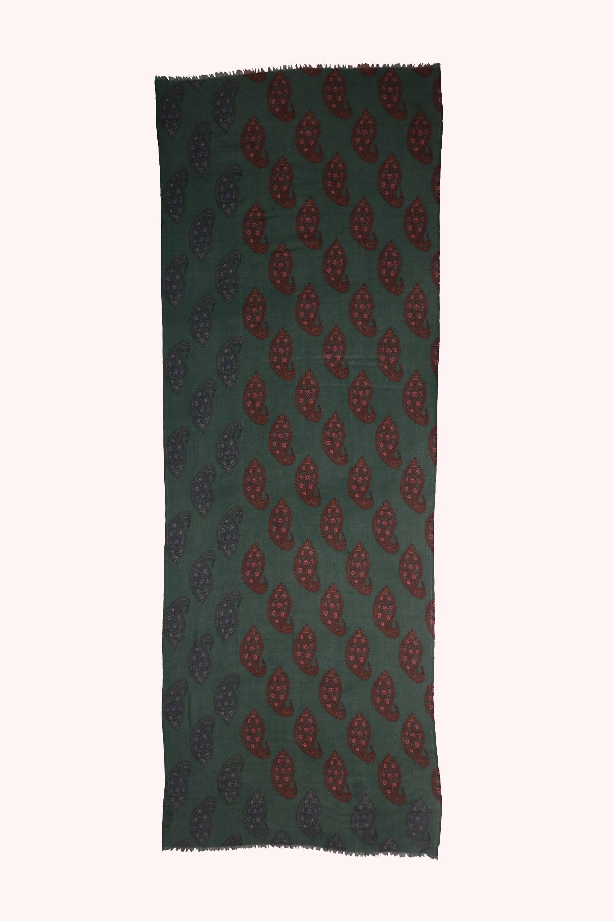 Emerald Paisley Print Twill Weave Wool Scarf - Green Multi | SVEŽElife