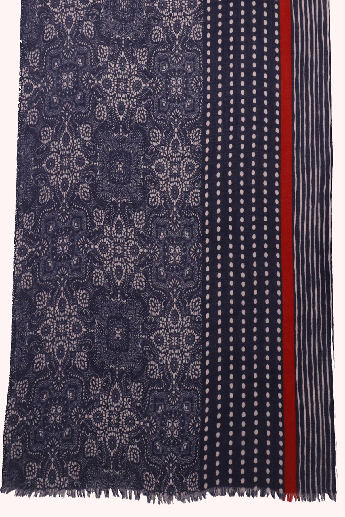 Indigo Bandhani Border Print Twill Weave Wool Scarf - Blue | SVEŽElife