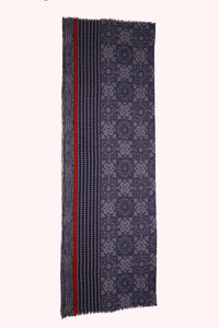Indigo Bandhani Border Print Twill Weave Wool Scarf - Blue | SVEŽElife