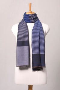 Coastal Stripe Woven Wool Scarf - Blue | SVEŽElife