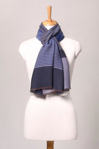 Coastal Stripe Woven Wool Scarf - Blue | SVEŽElife