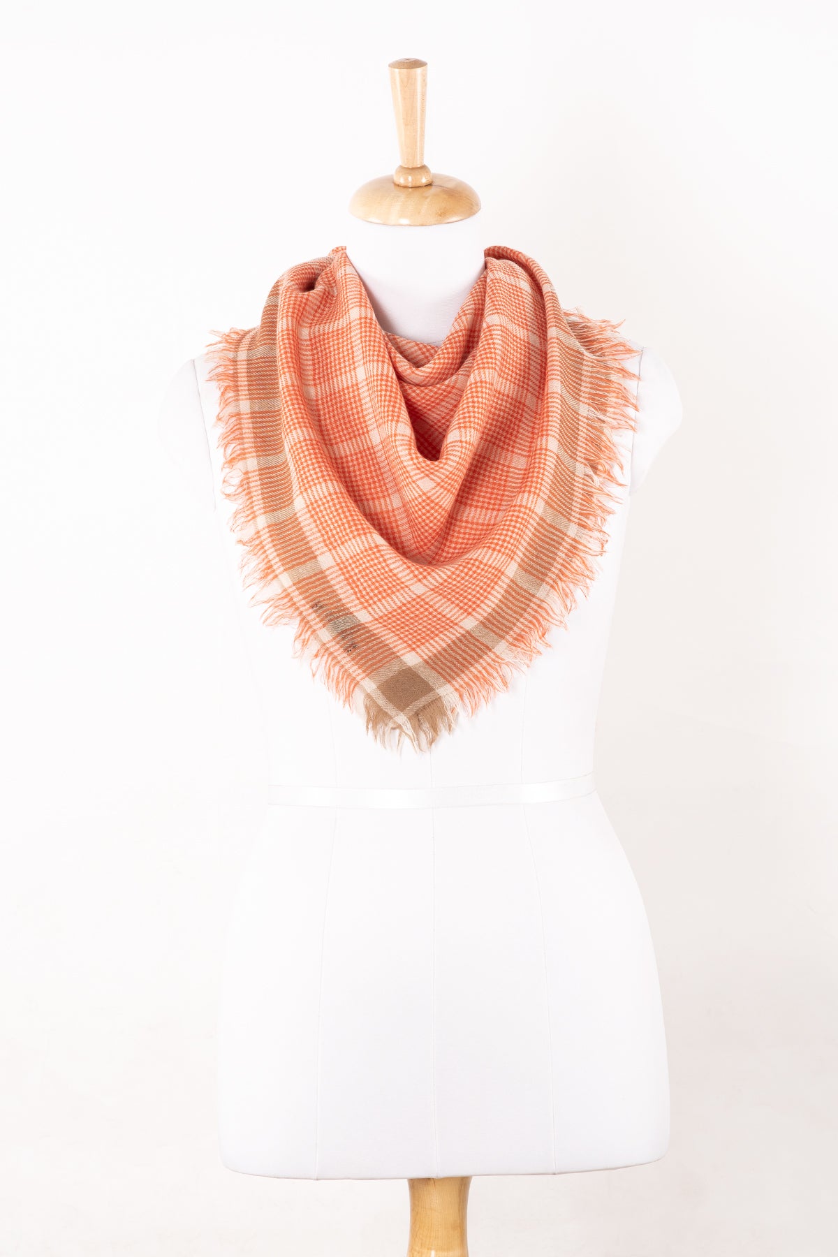 SVEZE Yarn Dyed Checks Merino Wool Scarf - Bright Orange - Alternate Drape