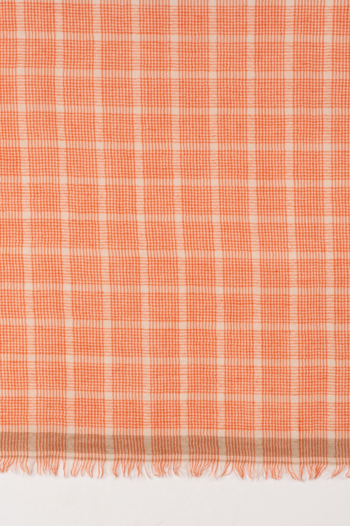 SVEZE Yarn Dyed Checks Merino Wool Scarf - Bright Orange - Flat Look