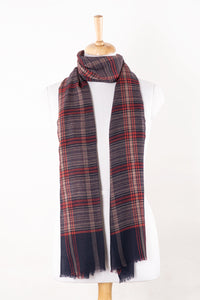 SVEZE Yarn Dyed Checks and Stripes Twill Weave Merino Wool Scarf - Purple Pink Multi - Regular Drape