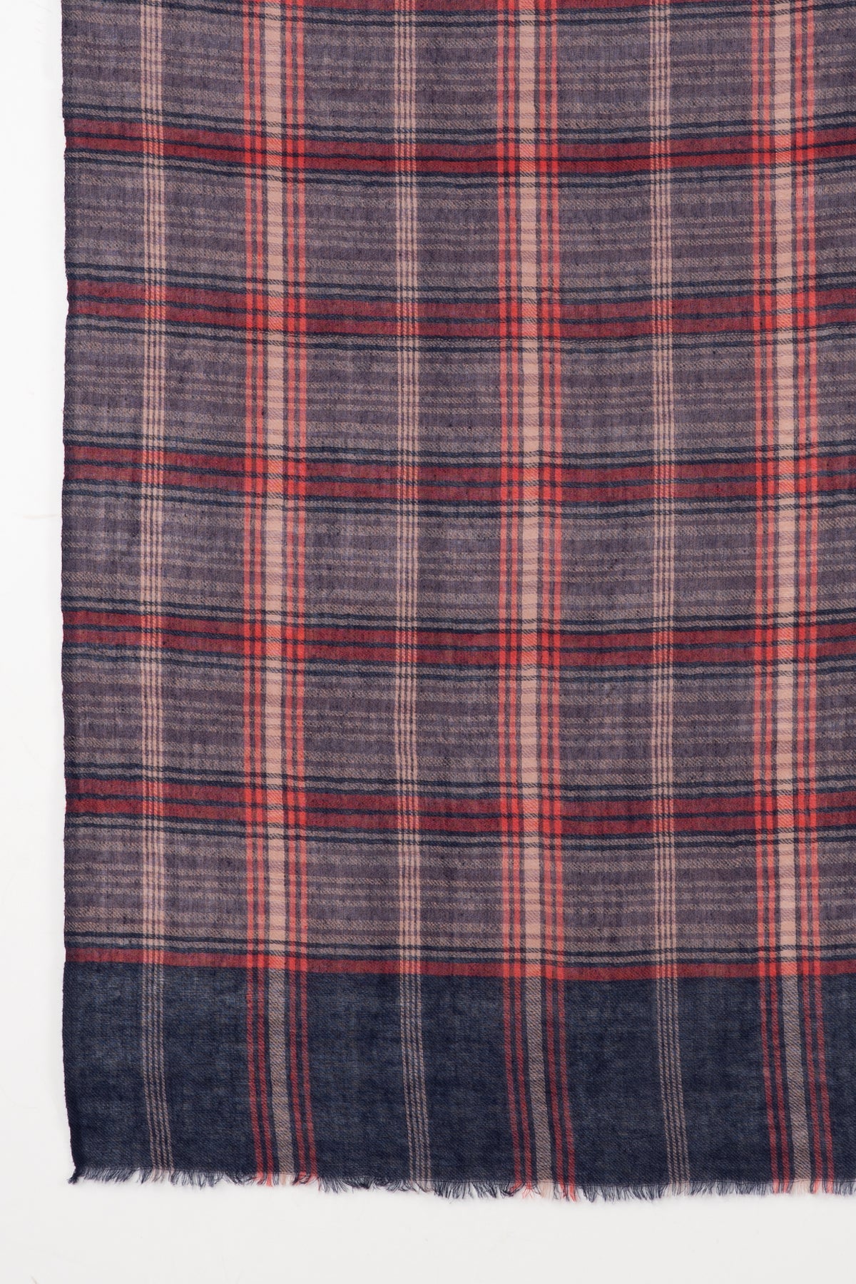 SVEZE Yarn Dyed Checks and Stripes Twill Weave Merino Wool Scarf - Purple Pink Multi - Flat Look