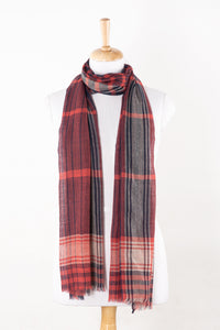 SVEZE Yarn Dyed Checks and Stripes Merino Wool Scarf - Fuchsia Pink Navy - Regular Drape
