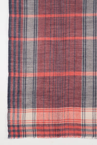 SVEZE Yarn Dyed Checks and Stripes Merino Wool Scarf - Fuchsia Pink Navy - Flat Look