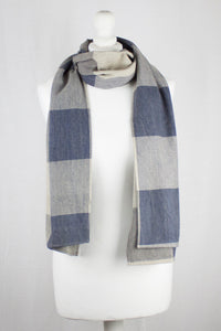 Box Checks Twill Weave Cotton Scarf - Grey Beige