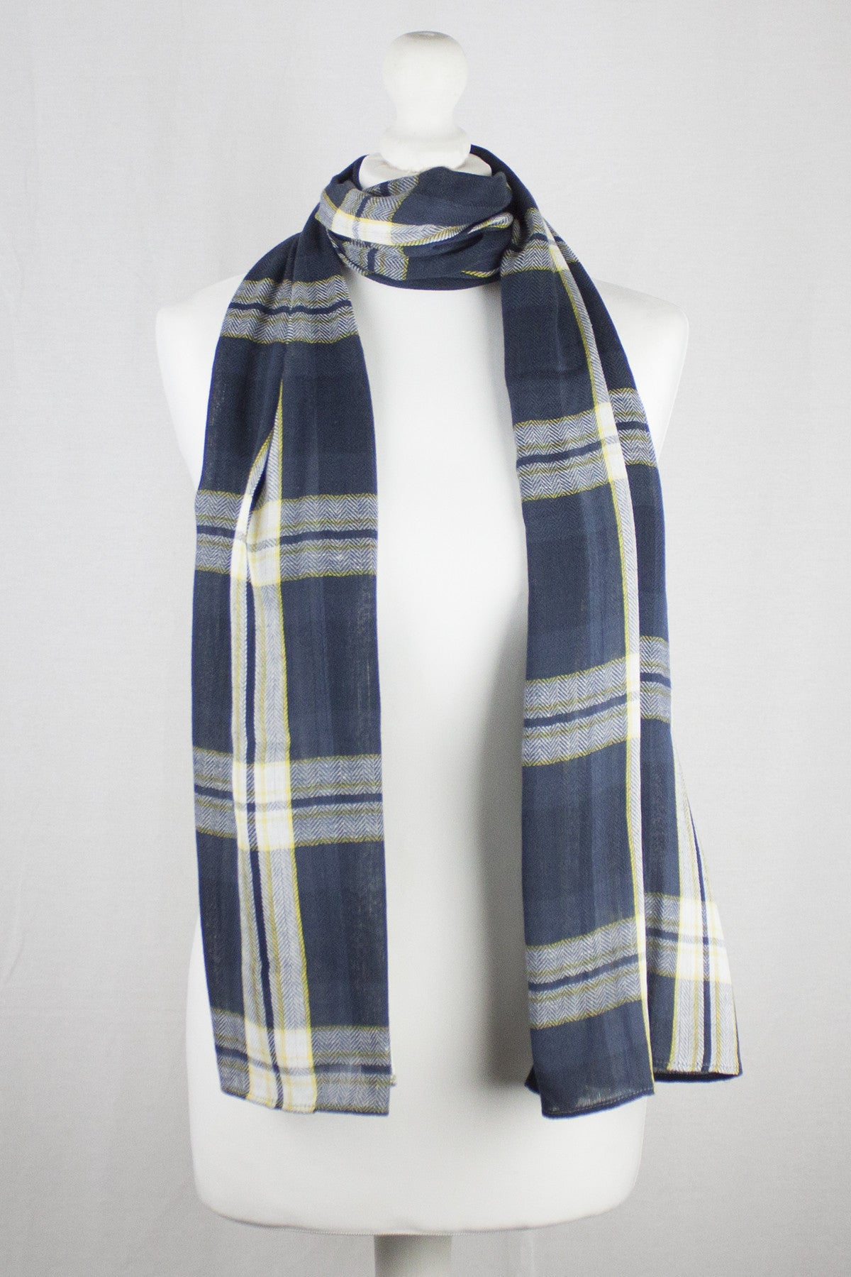 Window Checks Twill Weave Cotton Viscose Scarf - Black White