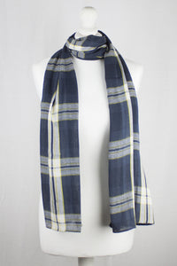 Window Checks Twill Weave Cotton Viscose Scarf - Black White