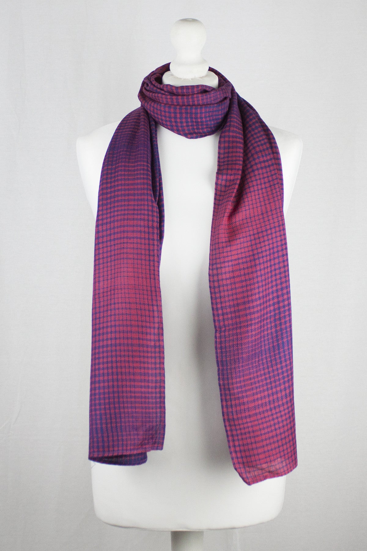 Gradient Checks Twill Weave Viscose Scarf - Fuchsia Purple