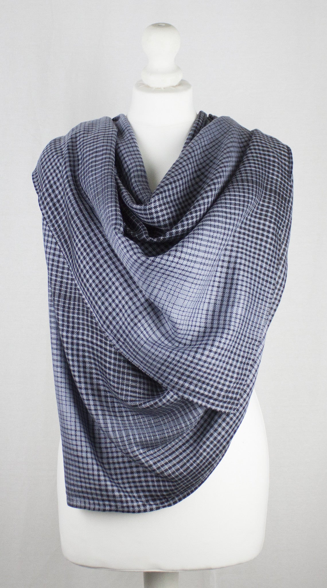 Gradient Checks Twill Weave Viscose Scarf - Grey Black