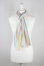 Modern Stripes Cotton Scarf - Crimson Teal Yellow